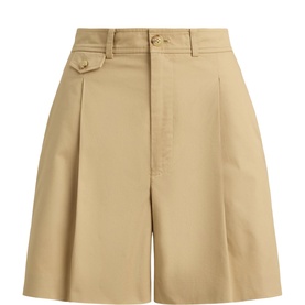 Pleated Twill Wide Leg Shorts