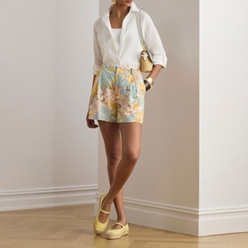 Floral Pleated Linen Shorts