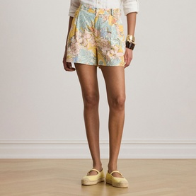 Floral Pleated Linen Shorts