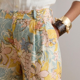 Floral Pleated Linen Shorts