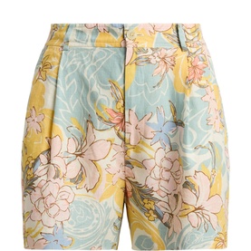Floral Pleated Linen Shorts