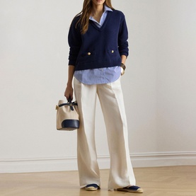 High-Rise Twill Wide Leg Trousers