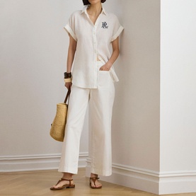 Wide Leg Cropped Chino Trousers