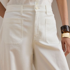 Wide Leg Cropped Chino Trousers