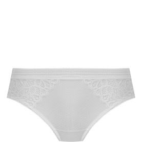 Wacoal Raffine Lace Panel Briefs in white with stretch-fused lace side panels and decorative waist elastic, full back coverage brief style