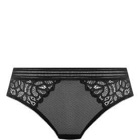 Wacoal Raffine Lace Panel Briefs in black with stretch-fused floral lace side panels, mesh fabric, and decorative waist elastic