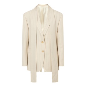 Scarf Single-Breasted Pinstripe Blazer