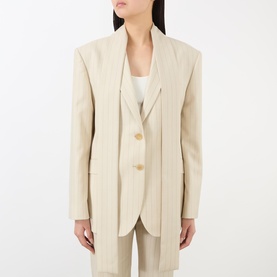 Scarf Single-Breasted Pinstripe Blazer