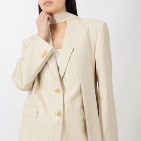 Scarf Single-Breasted Pinstripe Blazer