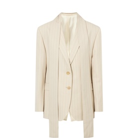 Scarf Single-Breasted Pinstripe Blazer