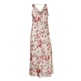 Draped Cracked Rose Print Dress