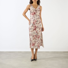 Draped Cracked Rose Print Dress