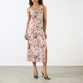 Draped Cracked Rose Print Dress