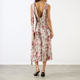Draped Cracked Rose Print Dress