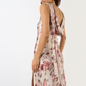 Draped Cracked Rose Print Dress