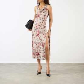 Draped Cracked Rose Print Dress