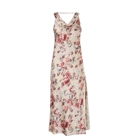 Draped Cracked Rose Print Dress
