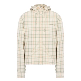 Acne green and orange check cotton hooded jacket with zip fastening and drawstring hem, laid flat