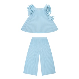 Ruffle Pleated Top & Trousers Two-Piece Set