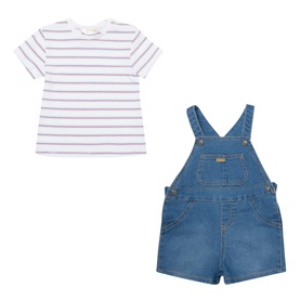 Striped T-Shirt & Dungarees Two-Piece Set