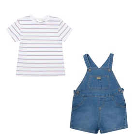 Striped T-Shirt & Dungarees Two-Piece Set