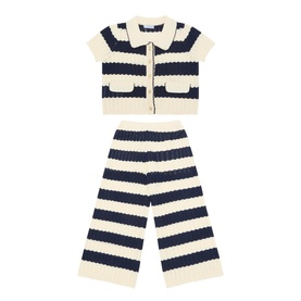 Stripe Knit Cardigan & Trousers Two-Piece Set