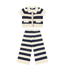 Stripe Knit Cardigan & Trousers Two-Piece Set