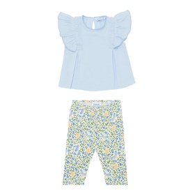 Ruffle Trim T-Shirt & Printed Leggings Two-Piece Set