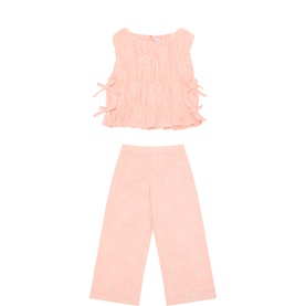 Broderie Smocked Top & Trousers Two-Piece Set