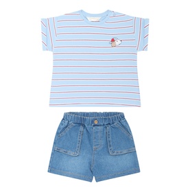 Stripe T-Shirt & Denim Shorts Two-Piece Set