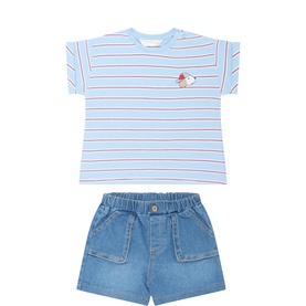 Stripe T-Shirt & Denim Shorts Two-Piece Set