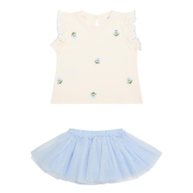 Floral T-Shirt & Tulle Skirt Two-Piece Set