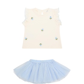 Floral T-Shirt & Tulle Skirt Two-Piece Set