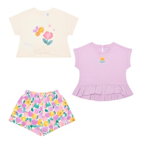 Floral T-Shirt & Shorts Three-Piece Set