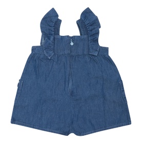 Heart Embroidered Denim Romper