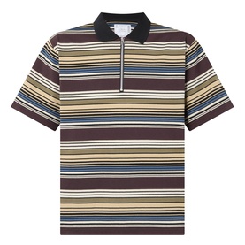 Horizontal Striped Half-Zip Polo Shirt