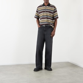Horizontal Striped Half-Zip Polo Shirt