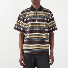 Horizontal Striped Half-Zip Polo Shirt