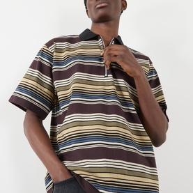 Horizontal Striped Half-Zip Polo Shirt