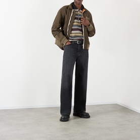 Horizontal Striped Half-Zip Polo Shirt