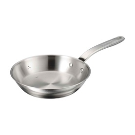 Tramontina silver stainless steel frying pan with long handle, polished interior and riveted construction