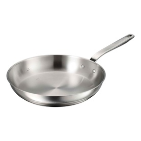 Tramontina silver stainless steel frying pan with long handle, polished interior and riveted construction