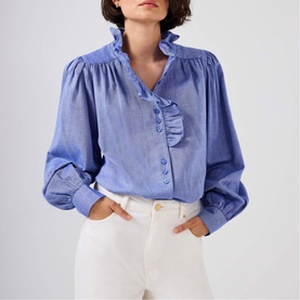 Chambray Ruffle Blouse