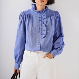 Chambray Ruffle Blouse