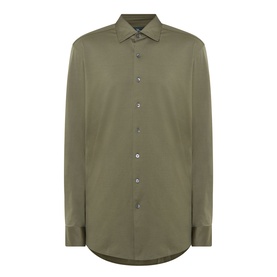 Rodd & Gunn Ascot Park Shirt in khaki cotton, pointed collar, button fastening, long sleeves, single cuffs, curved hemline