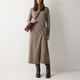 Tie-Fastening Fine Knit Wrap Dress