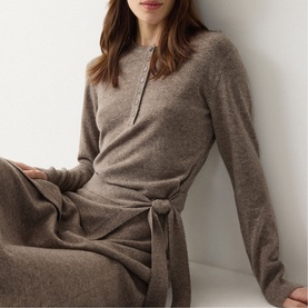 Tie-Fastening Fine Knit Wrap Dress