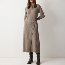 Tie-Fastening Fine Knit Wrap Dress