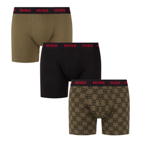 Hugo Boxers 3Pk in green, black and monogram print with red branded elasticated waistbands, set of three