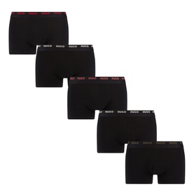 Hugo Five-Pack Logo Trunks in black, mid-rise trunk style with elasticated logo waistband, shown as a set of five pairs